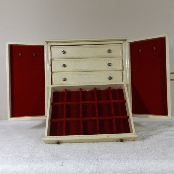 50s/60s Extra Large Jewelry Box Trunk With Six Tiers - Picture 11 of 16
